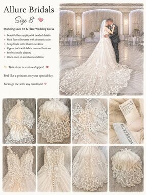 Allure Bridals Lace Fit & Flare Wedding Dress in Ivory/Nude